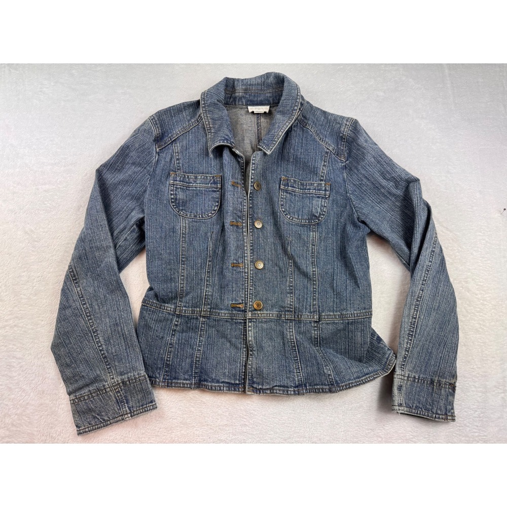 Ann Taylor LOFT Women Blue Denim Jacket Size 12 Button Front Medium Wash ID8468